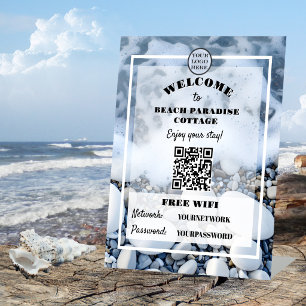 Beach House Guest Welcome Free Wi-Fi QR Code Pedestal Sign