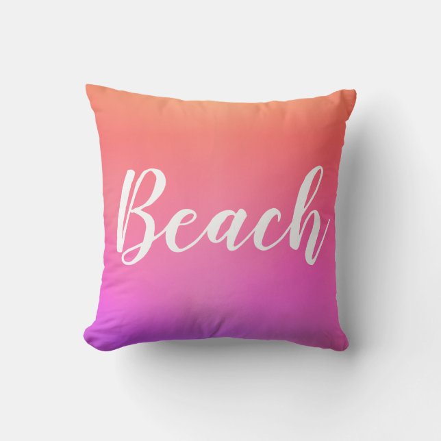 Beach House Hot Pink Orange Ombre Outdoor Pillow (Front)