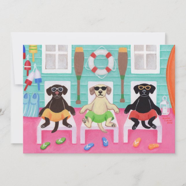 Beach House Labrador Boys Pool Party Invite (Front)