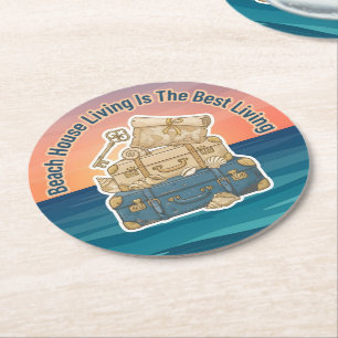 Beach House Living Is The Best Living Round Paper Coaster