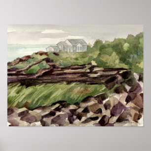 Beach House Maine Rugged Coastline Rocks Poster