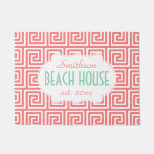 Beach House Mint Coral Key Nautical Deco Custom Doormat