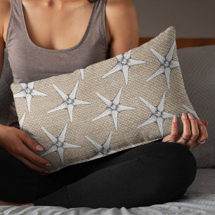 Beach house modern starfish pattern vintage burlap lumbar pillow