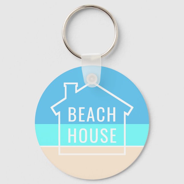 Beach House Modern Vacation Home Nautical Rental Keychain (Front)