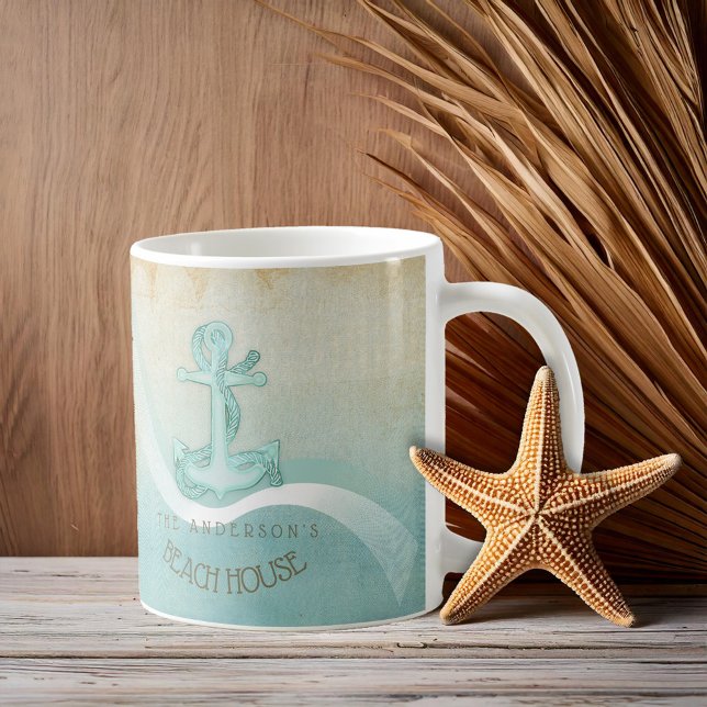 Beach House Nautical Anchor and Rope Aqua ID623 Coffee Mug (Creator Uploaded)