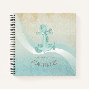 Beach House Nautical Anchor and Rope Aqua ID623 Notebook