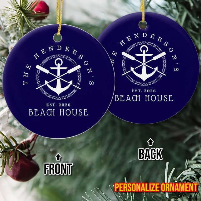 Beach House  Nautical Anchor Blue décor Vacation Ceramic Ornament (Creator Uploaded)