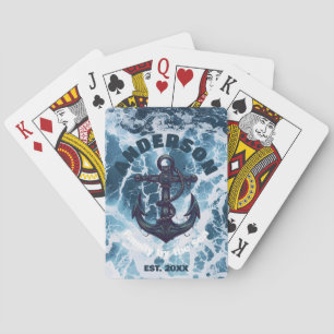 Beach House Nautical Anchor Ocean Wave Personalize Playing Cards