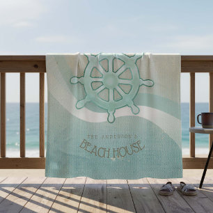 Beach House Nautical Boat Helm Aqua Blue ID623 Fleece Blanket
