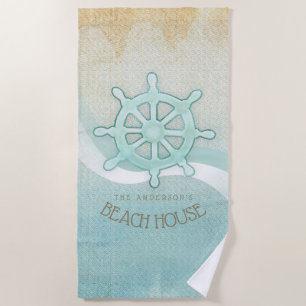 Beach House Nautical Boat Helm Aqua Blue ID623 Towel