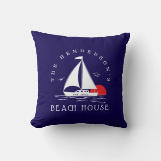 Beach House  Nautical boat Sunset Vacation Throw Pillow