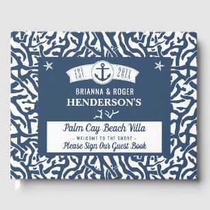 Beach House Nautical Coral Pattern Vacation Rental Guest Book
