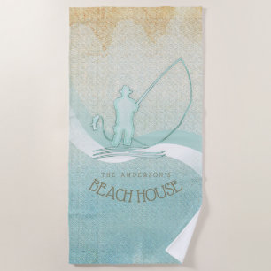 Beach House Nautical Fisherman Aqua Blue ID623 Beach Towel