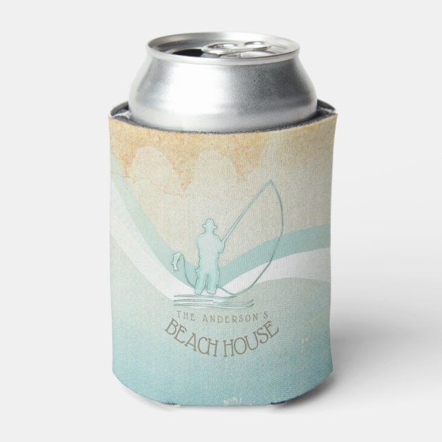 Beach House Nautical Fisherman Aqua Blue ID623 Can Cooler (Can Front)