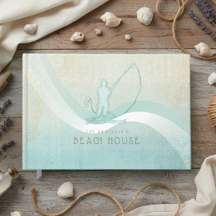Beach House Nautical Fisherman Aqua Blue ID623 Guest Book