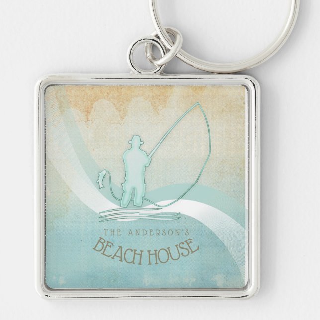 Beach House Nautical Fisherman Aqua Blue ID623 Keychain (Front)