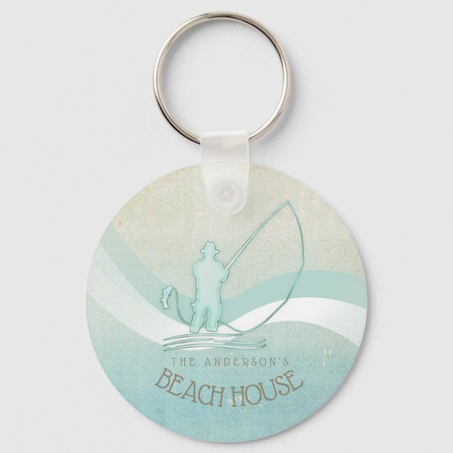Beach House Nautical Fisherman Aqua Blue ID623 Keychain (Front)