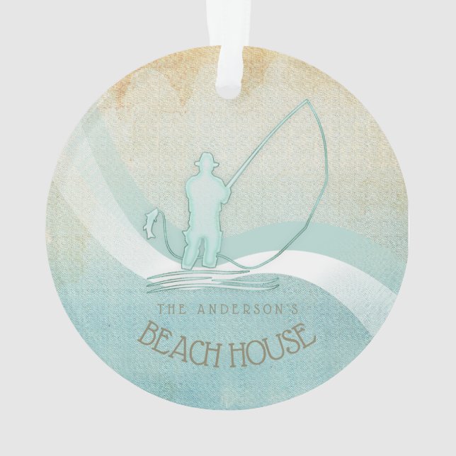 Beach House Nautical Fisherman Aqua Blue ID623 Ornament (Back)