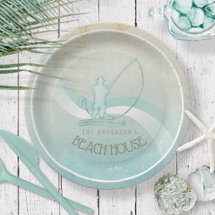 Beach House Nautical Fisherman Aqua Blue ID623 Paper Plate