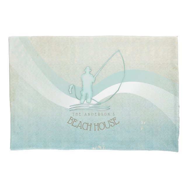 Beach House Nautical Fisherman Aqua Blue ID623 Pillowcase (Front)