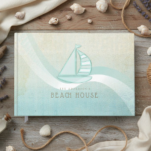 Beach House Nautical Sailboat Aqua Blue ID623 Guest Book