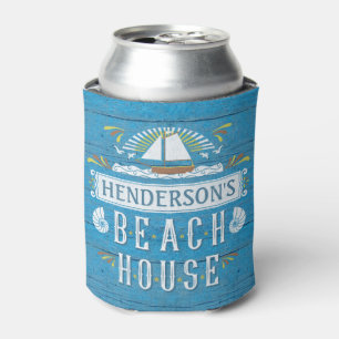 Beach House Nautical Sailboat Seashells Add Name Can Cooler