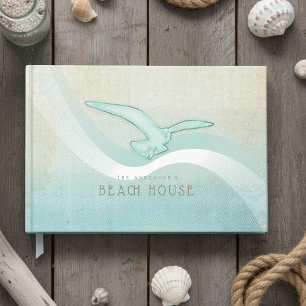 Beach House Nautical Seagull Aqua Blue ID623 Guest Book