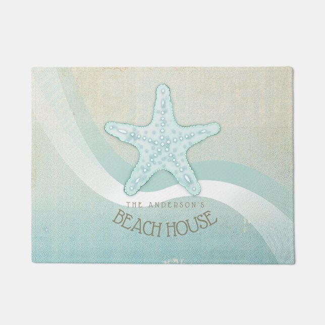 Beach House Nautical Starfish Aqua Blue ID623 Doormat (Front)