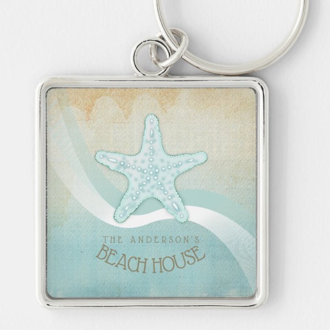Beach House Nautical Starfish Aqua Blue ID623 Keychain (Front)