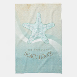 Beach House Nautical Starfish Aqua Blue ID623 Kitchen Towel