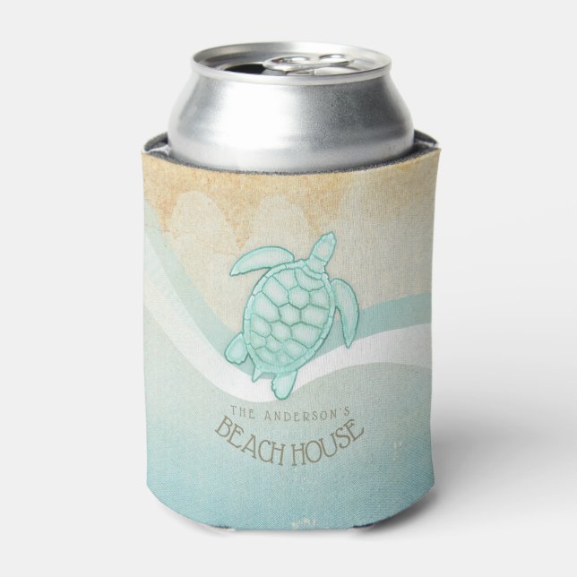 Beach House Nautical Turtle Aqua Blue ID623 Can Cooler (Can Front)