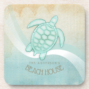 Beach House Nautical Turtle Aqua Blue ID623 Coaster
