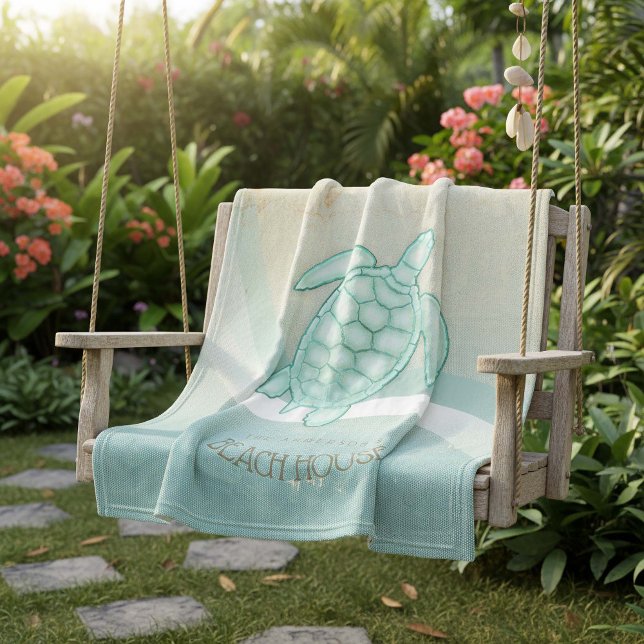 Beach House Nautical Turtle Aqua Blue ID623 Fleece Blanket (Creator Uploaded)