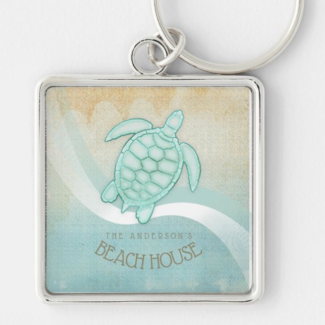 Beach House Nautical Turtle Aqua Blue ID623 Keychain (Front)