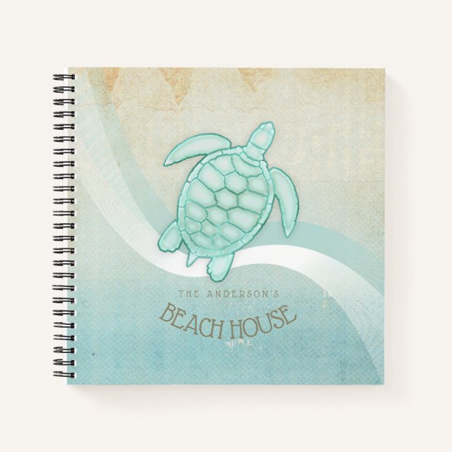 Beach House Nautical Turtle Aqua Blue ID623 Notebook (Front)