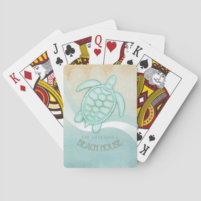 Beach House Nautical Turtle Aqua Blue ID623 Playing Cards (Back)