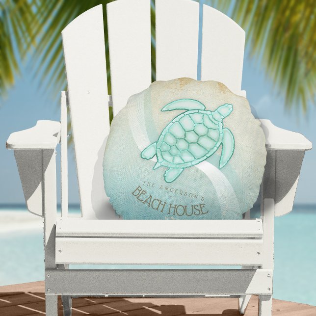Beach House Nautical Turtle Aqua Blue ID623 Round Pillow (Creator Uploaded)