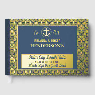 Beach House Nautical Vacation Rental Gold Shells Guest Book