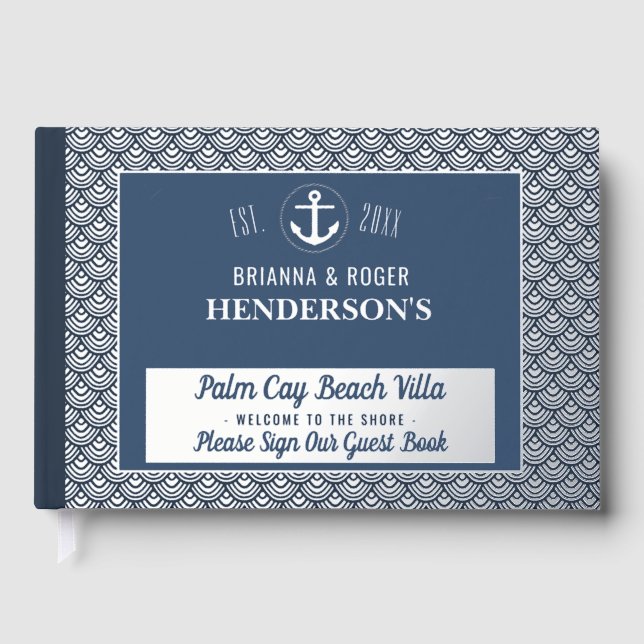 Beach House Nautical Vacation Rental Silver Shells Guest Book (Front)
