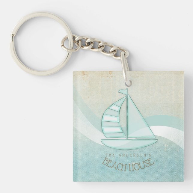 Beach House Nautical Voilier Aqua Blue ID623 (Devant)