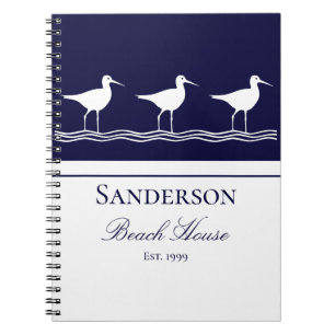 Beach house navy blue Sandpipers Notebook