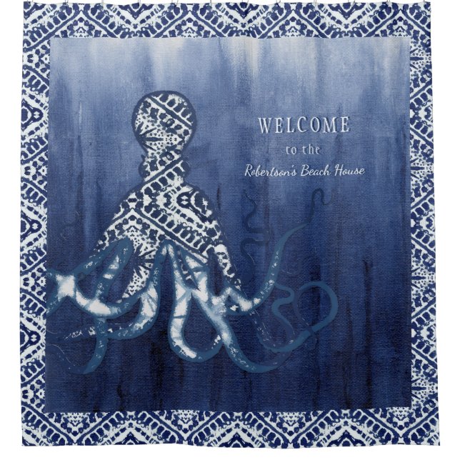 Beach House Octopus Shibori Ombre Pattern Indigo (Front)
