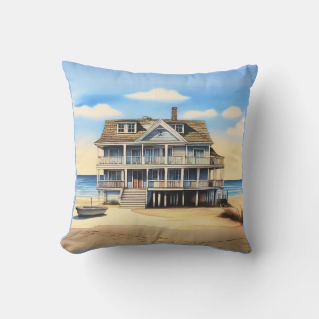 Beach House on the Sand Outdoor Pillow (Front)
