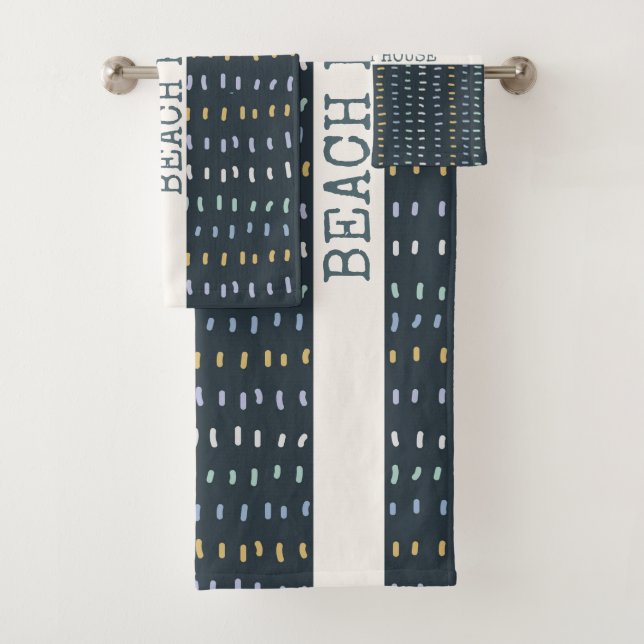 Beach House Organic Simple Muted Colour Lines Bath Towel Set (Insitu)