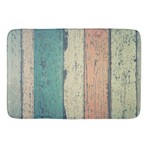 Beach house painted wood oceanside striped bath mat