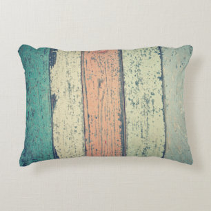 Beach house painted wood rustic striped accent pillow