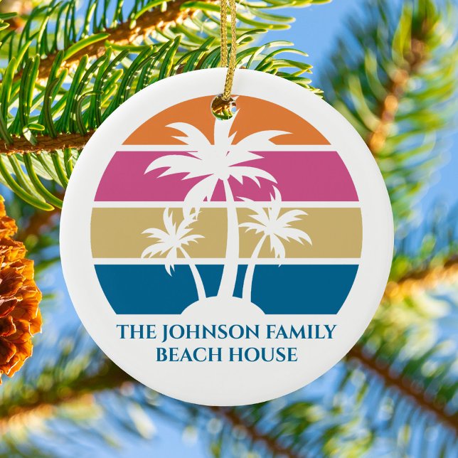 Beach House Palm Tree Cute Tropical Island Custom Ceramic Ornament (Creator Uploaded)