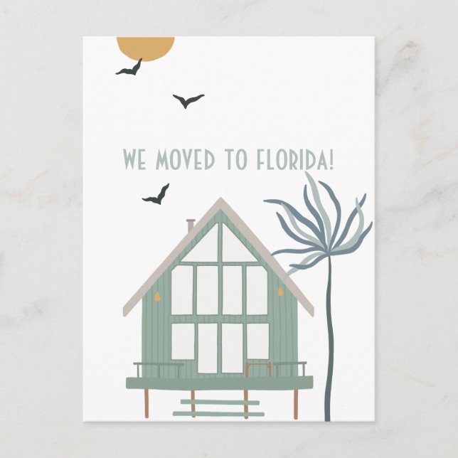 Beach House Palm Tree Moved to Florida Announcement Postcard (Front)