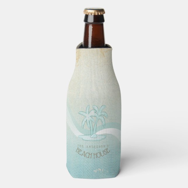 Beach House Palm Trees Aqua ID623 Bottle Cooler (Bottle Front)