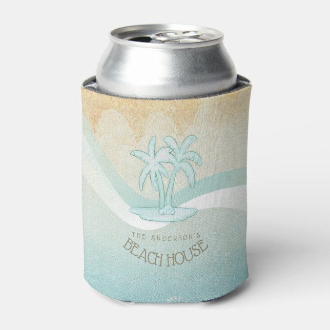 Beach House Palm Trees Aqua ID623 Can Cooler (Can Front)